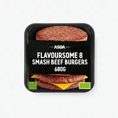 Asda Flavoursome 8 Smash Beef Burgers 680G