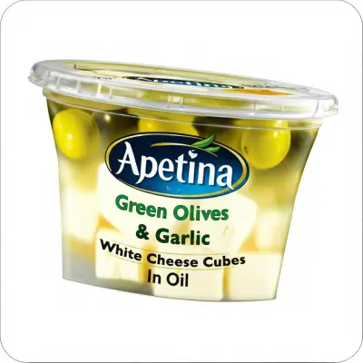 Apetina Green Olives & Garlic White Cheese Cubes In Oil