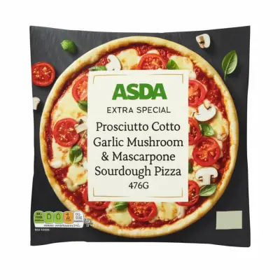 Asda Extra Special Prosciutto Cotto, Garlic Mushroom & Mascarpone Sourdough Pizza 476G