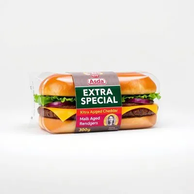 Asda Extra Special Extra Special 2 Beef Burgers With Cave Aged Cheddar & Caramelised Red Onion Melts 300G