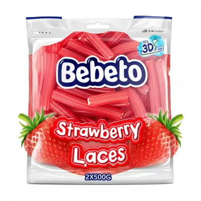 1Kg Bebeto Strawberry Laces Soft Candy (2X500G)