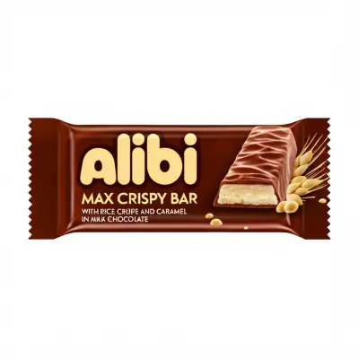 Alibi Max Crispy Bar With Rice Crisps And Caramel In Milk Chocolate