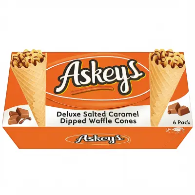 Askeys Deluxe Salted Caramel Dipped Waffle Cones 6 Pack