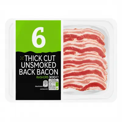 Asda 6 Thick Cut Unsmoked Back Bacon Rashers 300G
