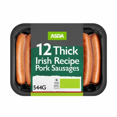Asda 12 Thick Irish Recipe Pork Sausages 544G