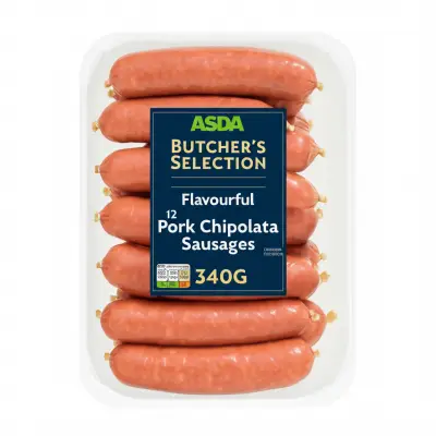 Asda Butcher's Selection Flavourful 12 Pork Chipolata Sausages 340G