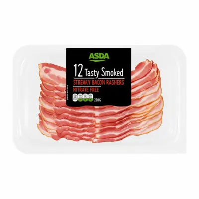 Asda 12 Tasty Smoked Streaky Bacon Rashers Nitrate Free200G
