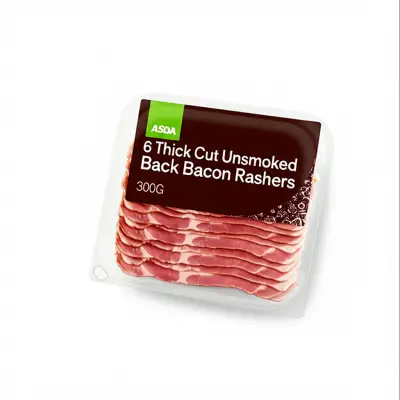 Asda 6 Thick Cut Unsmoked Back Bacon Rashers 300G