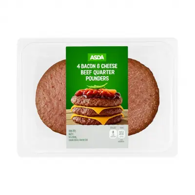 Asda 4 Bacon & Cheese Beef Quarter Pounders
