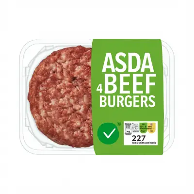 Asda 4 Beef Burgers 227G