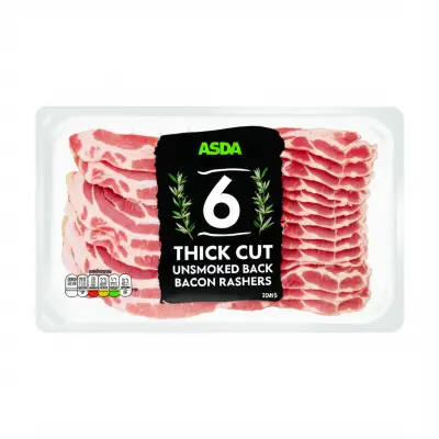 Asda 6 Thick Cut Unsmoked Back Bacon Rashers 300G