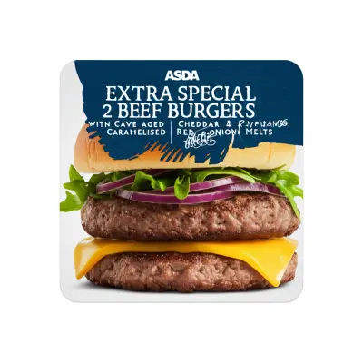 Asda Extra Special 2 Beef Burgers With Cave Aged Cheddar & Caramelised Red Onion Melts
