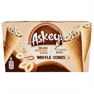 Askeys Deluxe Hazelnut Dipped Waffle Cones 6 Pack