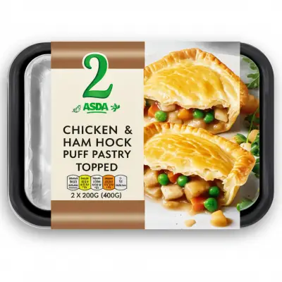 Asda 2 Chicken, Leek & Ham Hock Puff Pastry Topped Pies 2 X 200G (400G)