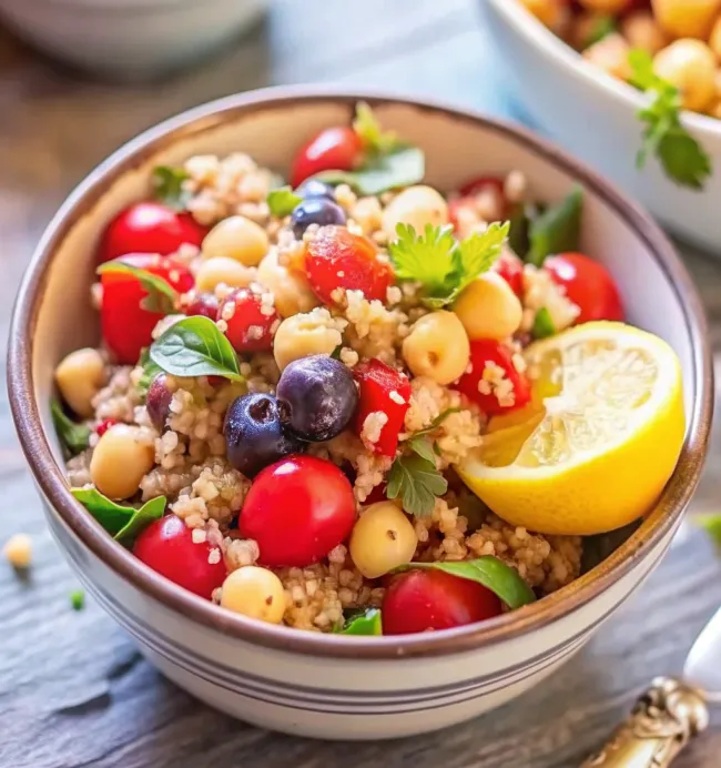 Image of Vegan Mediterranean Quinoa Salad with Chickpeas
