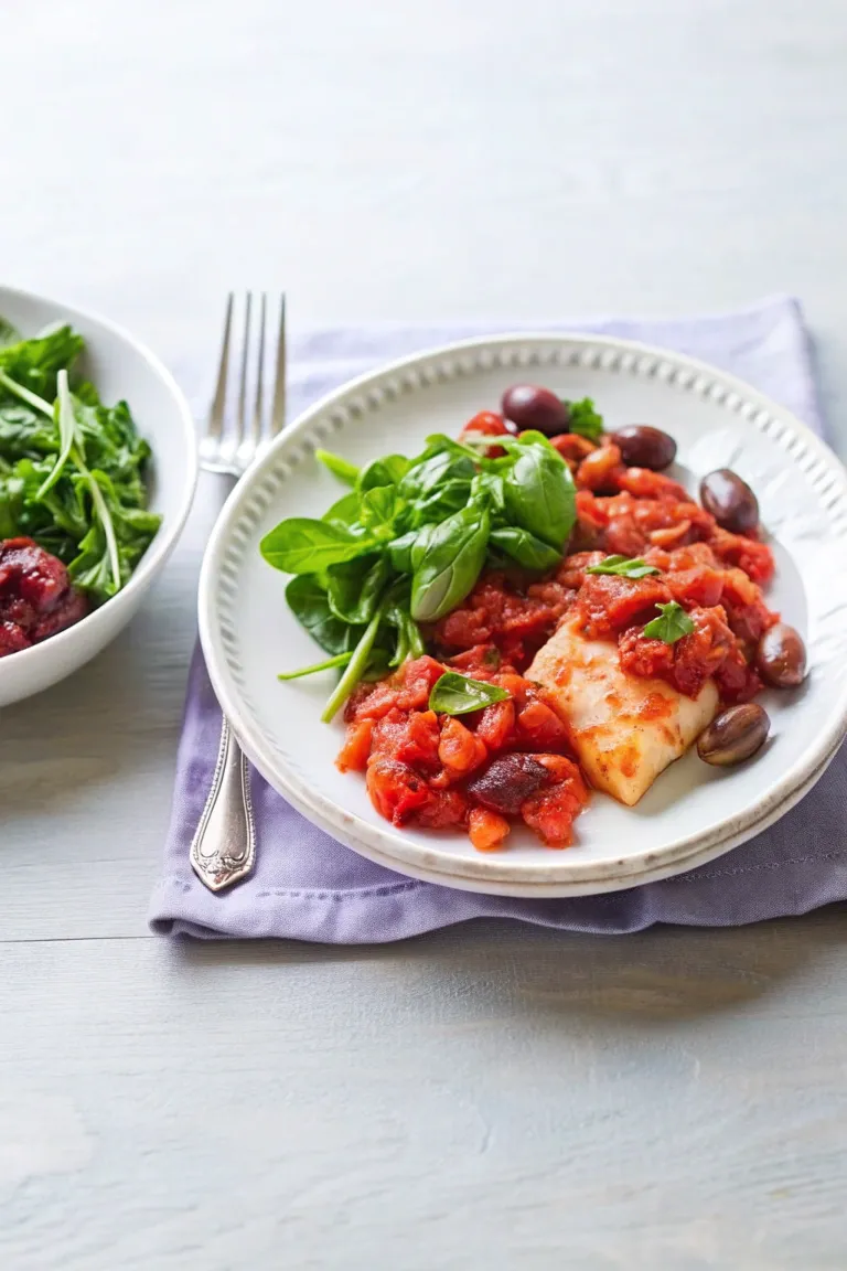 Image of Tomato, Olive & Rosemary Cod With Stir-fried Cabbage
