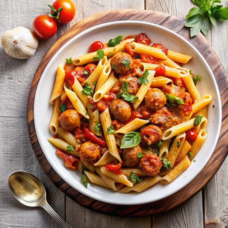 Image of Meatballs & Pasta With A Spicy Tomato Sauce