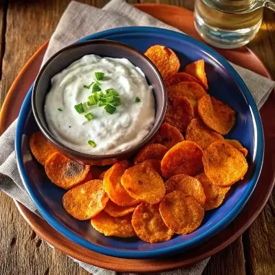 Image of Spicy Sweet Potato Chips & Cilantro Dip