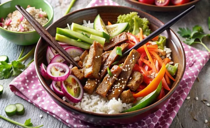 Image of Korean-Style Pork Salad Bowl with Cauliflower Rice