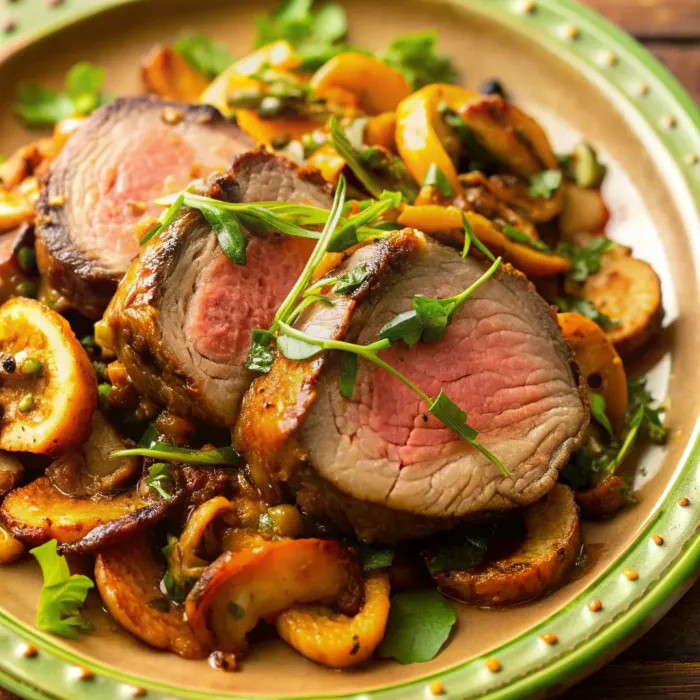 Image of Venison Steak With Caramelized Onions And Mushrooms