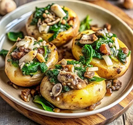 Image of Stuffed Baked Potatoes with Mushroom and Spinach