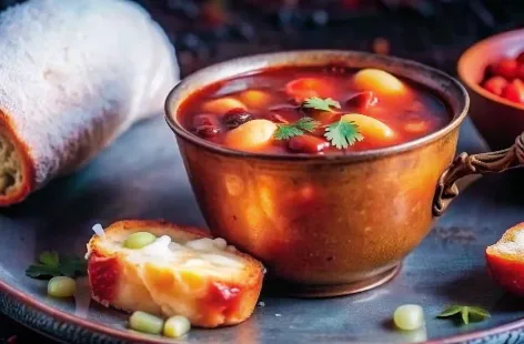 Image of Chilli Bean Soup With Cheesy Garlic Bread