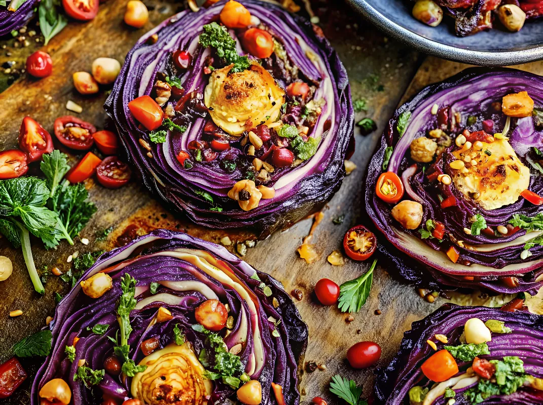 Image of Roasted Cabbage Steaks With Hazelnut Dressing