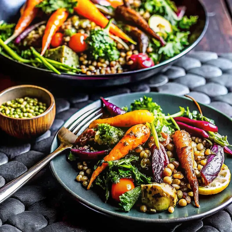 Image of Lentil Salad With Roast Baby Carrots & Red Onion