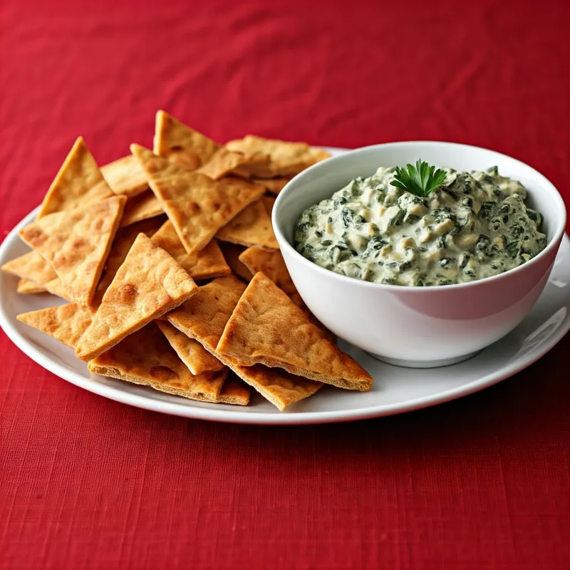 Image of Vegan Spinach & Artichoke Dip With Homemade Pita Chips