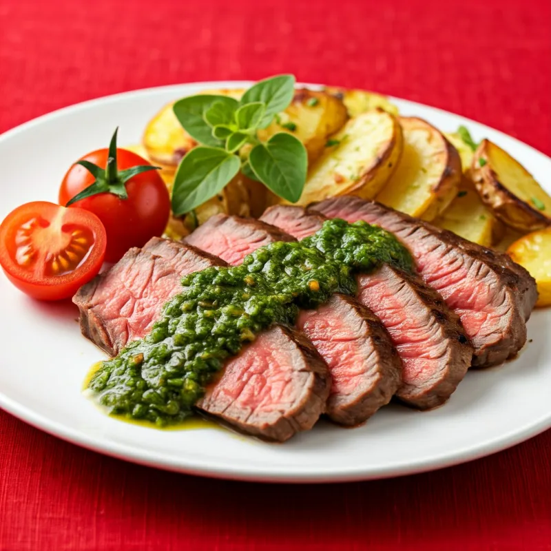 Image of Grilled Steak & Potatoes With Chimichurri Sauce