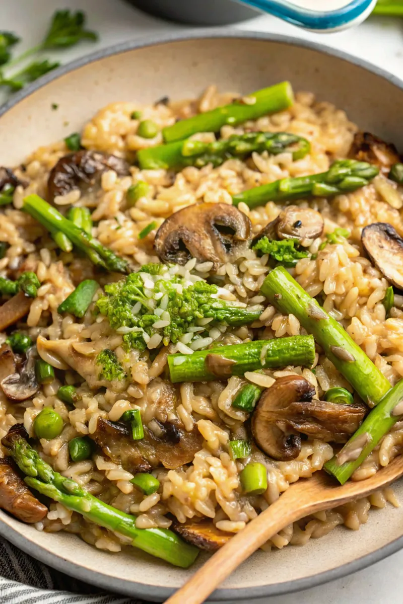 Image of Vegan Spring Risotto With Mushrooms And Asparagus