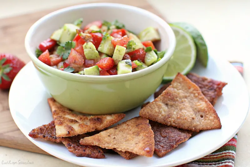 Image of Strawberry Avocado Salsa with Cinnamon Sugar Tortilla Chips