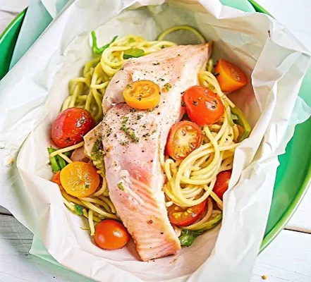 Image of Salmon & Spaghetti Supper In A Parcel