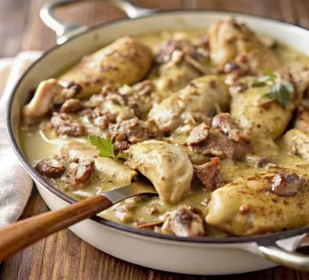 Image of Pan-Fried Chicken In Mushroom Sauce