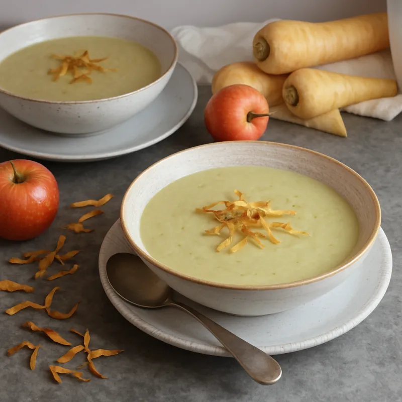 Image of Roasted Parsnip & Apple Soup With Parsnip Crisps